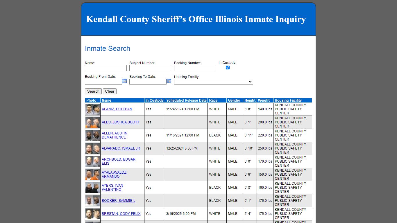 Kendall County Sheriff’s Office Illinois Inmate Inquiry