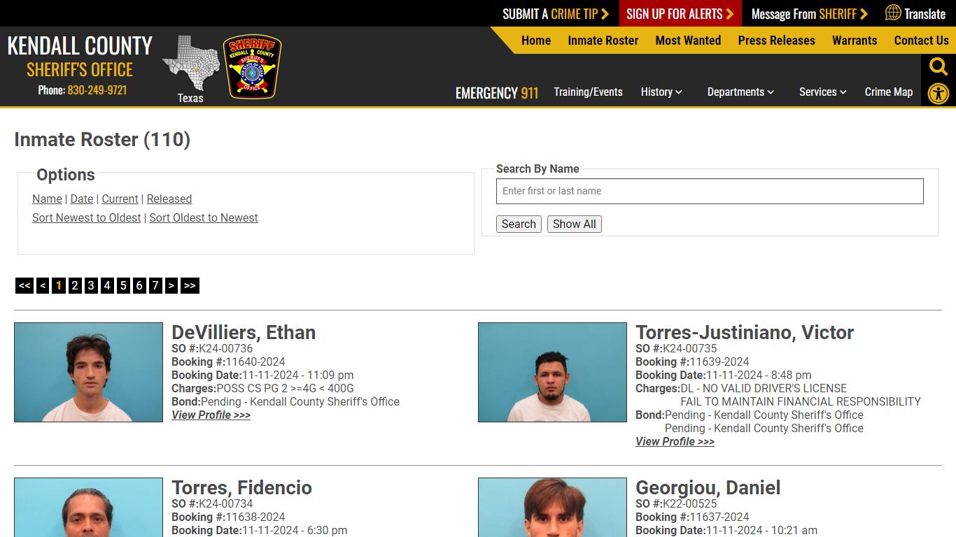 Inmate Roster (108) - Kendall County Sheriff