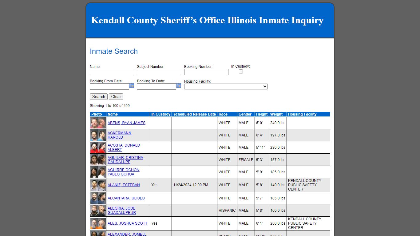 Inmate Search - Kendall